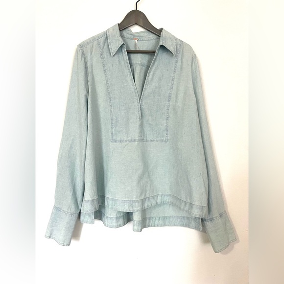 Free People Ready or Not Chambray Top Rumi Wash - Size Large 🇺🇸 - Picture 4 of 8
